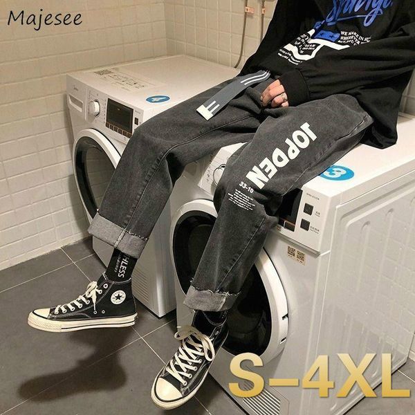 

men jeans wide-leg plus-size 4xl letter baggy straight korean-style causal all-match denim trousers male street-wear stylish new, Blue