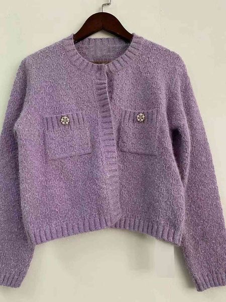 

women's sweaters purple female sweater meshed with pearl buttons, round collar, sweet simple pockets, spring , long sleeve 2w50, White;black