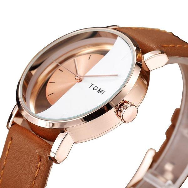 

wristwatches half transparent dial watch for men women couple quartz wristwatch unique design style male female fashion simple reloj, Slivery;brown