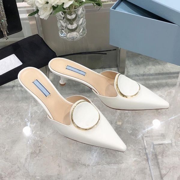 

slippers spring summer brand fashion single shoes women pointed thin heel genuine leather heels sandals, Black