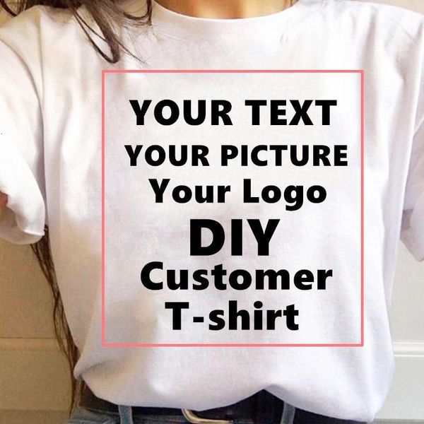 

women custom customized t-shirt female summer diy print t shirt girl text clothes print your 1p can print drop shipping, White