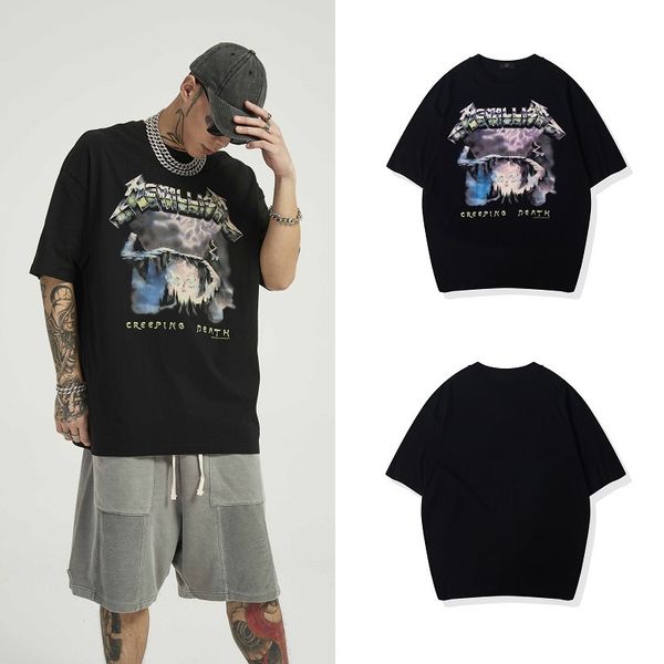 

gaojiechao brand heavy metal rock band metallica commemorative t-shirt men's and women's short sleeve t-shirt fashion, White;black