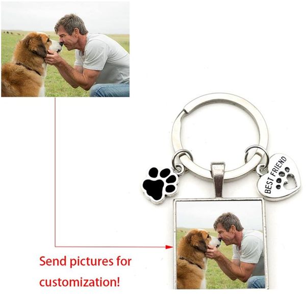 

custom diy dog p keychain i love dog glass crystal pendant mini heart keychain square key man girl favorite gift qylfbn, Silver