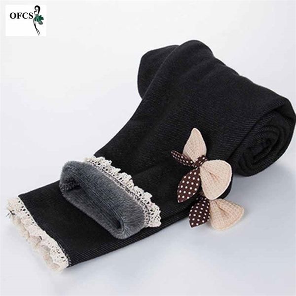 Garotas de inverno calças grossas jeans jeans crianças leggings crianças bowknot lápis calças calças quentes calças slim calça menina casual roupas 210303