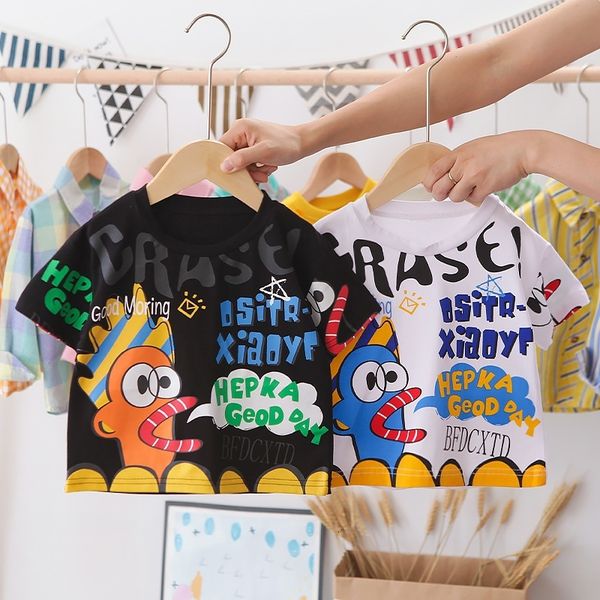 

2021 summer boys' cotton children's breathable round neck short girls' new versatile half sleeve t-shirt, Black;white