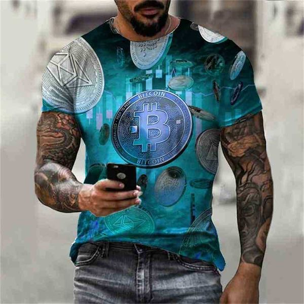 

2021 summer bitcoin cool digital print street fit men's sports t-shirt, Black