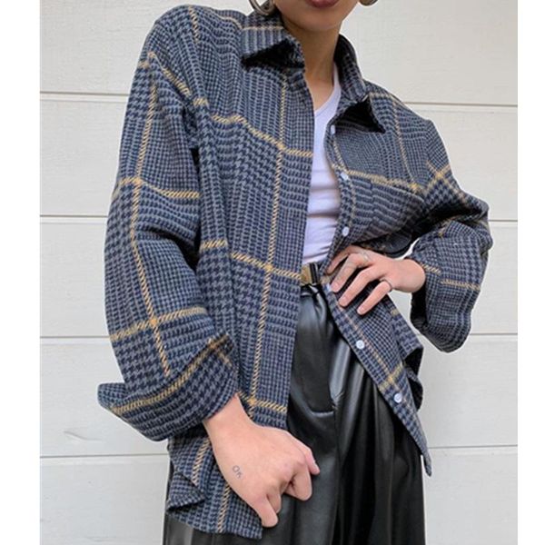 

women's suits & blazers y2k navy blue plaid blazer suit women casual shirt cardigan office 2021 street fashion single breasted commute, White;black