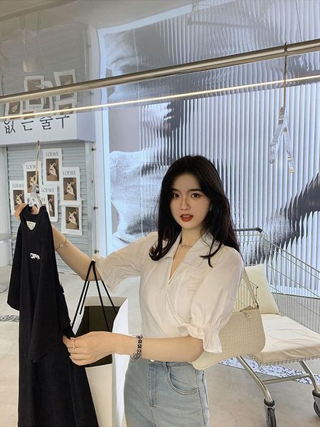 

women's blouses & shirts feikesi in the summer of 2021 fashion is your daily commute v-neck female bowknot brief paragraph shirt, White