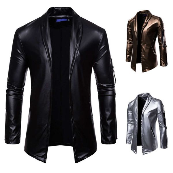 

2021sku: py51 men's elastic pu zipper motorcycle suit soft leather fashion cardigan, Black