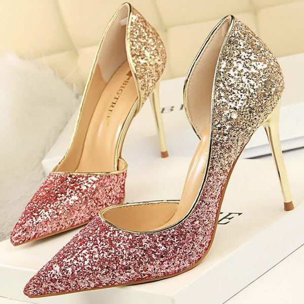 

dress shoes women's pump wedding lady fashion female high heel girls bling party size outdoors sequins beauty women, Black