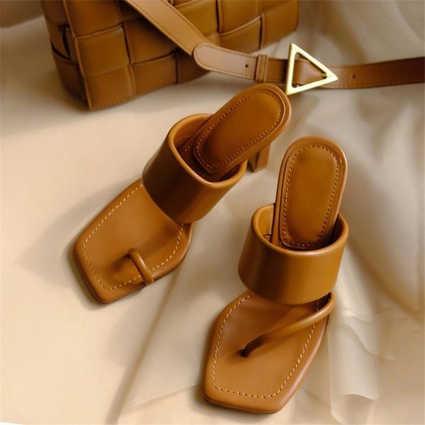 

slippers luxury square toe clip flip flops women fashion fine leather sandals low heel ladies party shoes, Black
