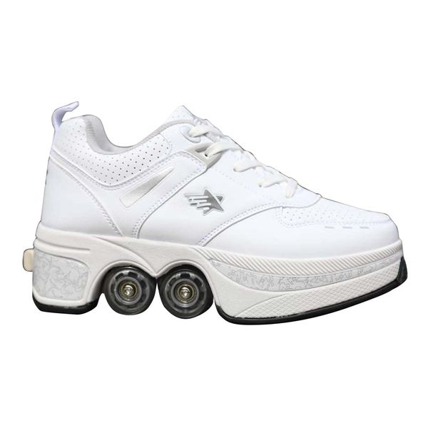 

double-row deform wheel atic walking invisible deformation roller skate shoes women's and men's shoes    , Black