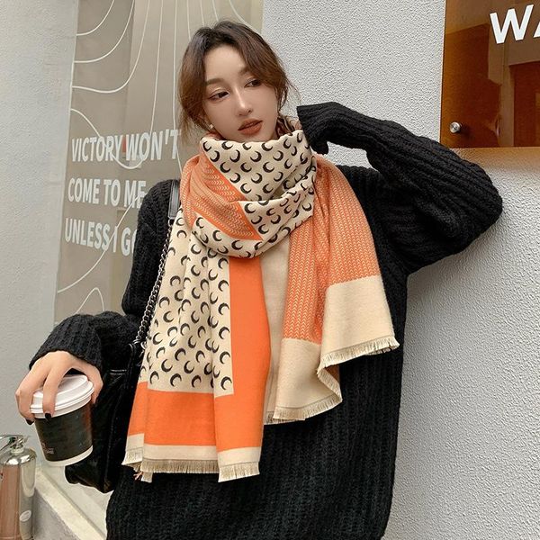 

scarves 2021 female 190x65cm beach towel autumn and winter sunscreen fashion print cashmere bandanna letter dustproof shawls, Blue;gray