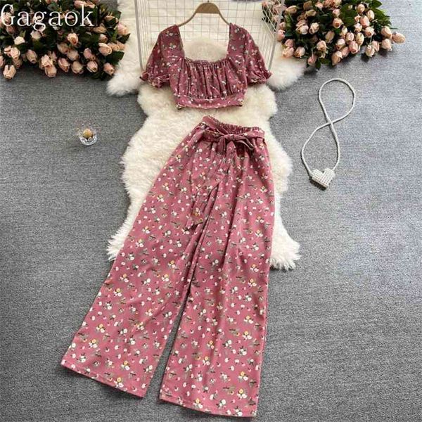 

beach style outfits women summer fashion ins high two piece sets square collar shirts + print wild pants 210531, White