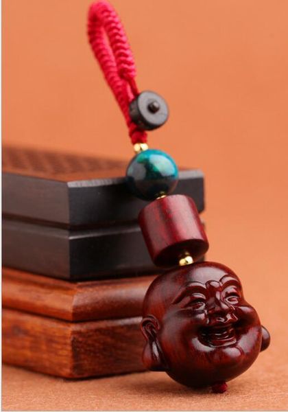 Cenário criativo Maitreya Buda anéis pequenos presentes de luxo pingente de madeira de pau -rosa tecida chave de corda