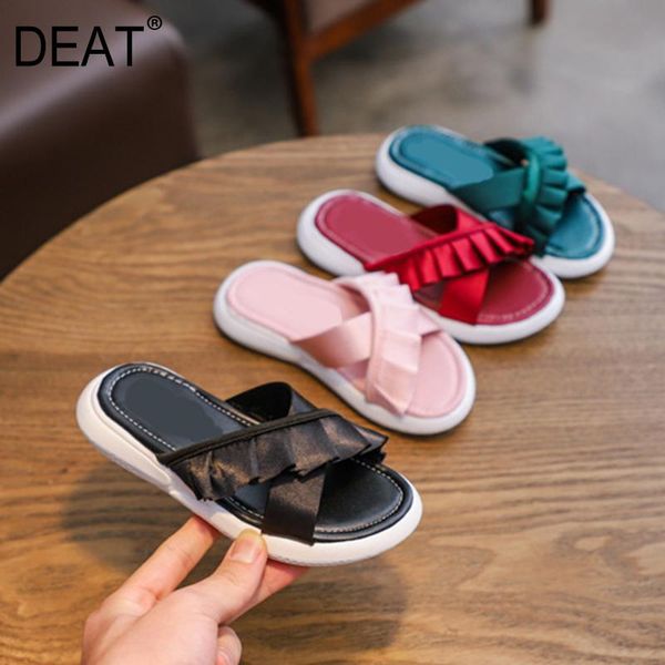 

slippers [deat] 2021 spring summer round toe shallow ruffles cross band baby children women shoes fashion tide, Black