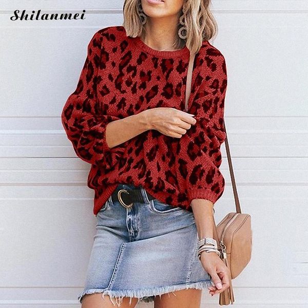 

women's sweaters 2021 autumn women sweater leopard print knitted pullover long sleeve causal loose jumper ladies daliy pullovers female, White;black