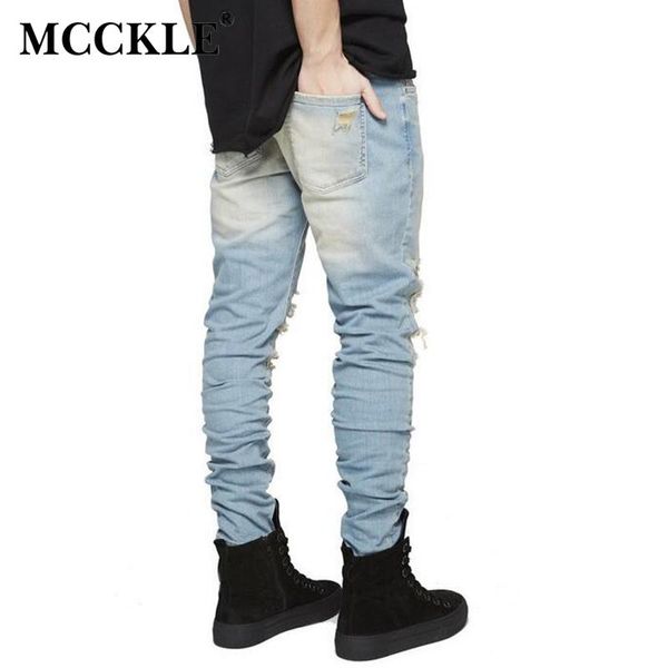 

slim washed mcckle jeans ripped jeans designer hi-street mens destroyed fit biker distressed men holes knee denim mcttu, Black