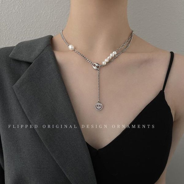

pendant necklaces vintage fashion stainless steel necklace cute freshwater pearl choker cuban link chain women jewelry 2021 collar, Silver