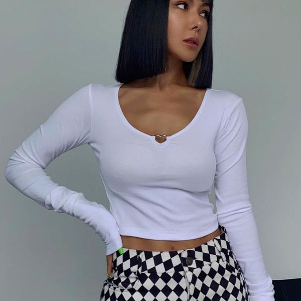 

women's t-shirt womengaga women cut out front ultra long sleeved crop 1l8j, White