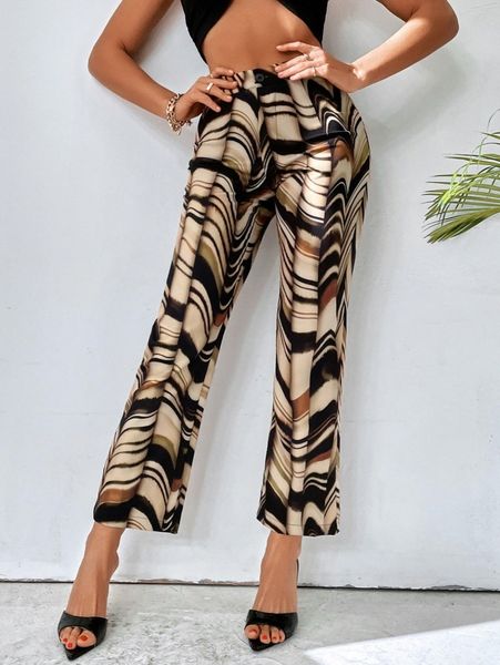 

allover print high waist pants y5bs#, Black;white