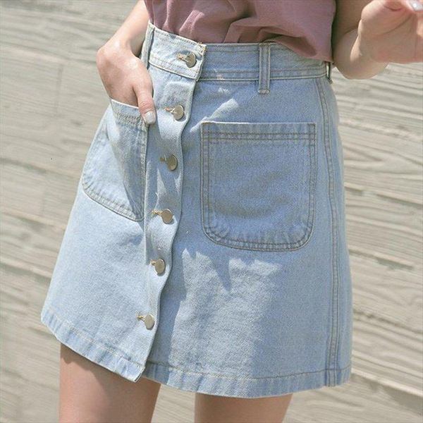 

denim a line spring women skirt summer high waist one step mujer faldas saias mulher, Black