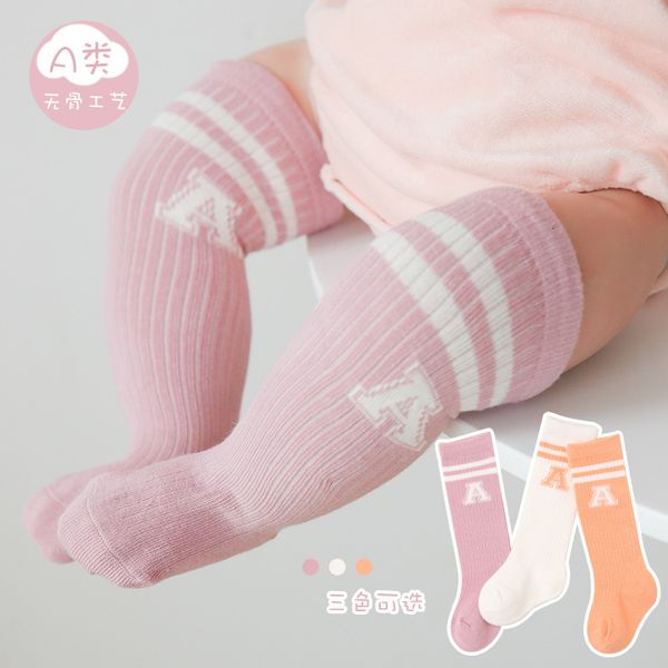

g children's socks infant spring and autumn letter medium tube class a combed cotton born, Pink;yellow