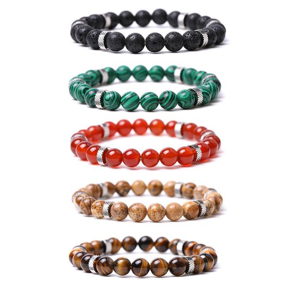 

stainless steel spacer charms stone beads bracelet lover handmade men energy stones couple bangles buddha yoga bracelets jewelry, Golden;silver