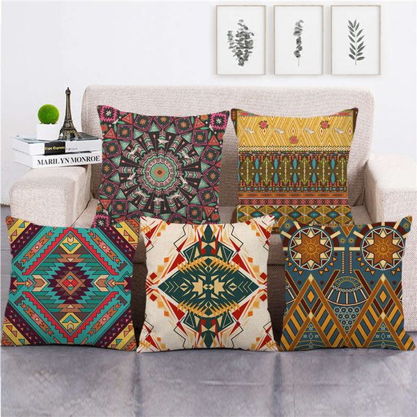 

indian aztec pattern geometric design throw cushion cover linen/cotton sofa pillow cover decorative pillow case