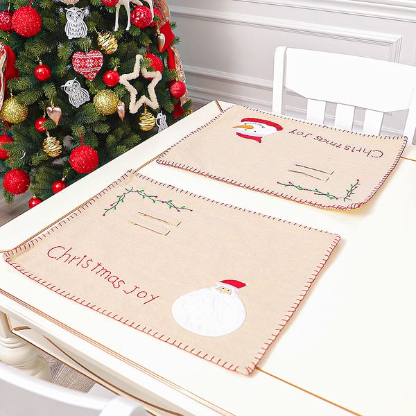 Christmas Placemats Santa Snowman Pattern Jantar Tapetes Ano Novo Xmas Decoração Farmhouse Rústica Ornamentos KDJK2111