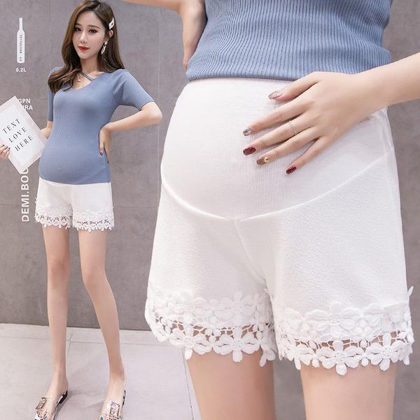 

maternity bottoms shorts for pregnant women fashion lace pregnancy korean style belly support leggings summer pants, White