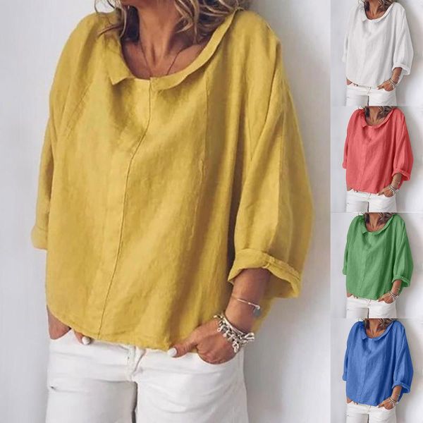 

women's t-shirt women summer casual solid color longsleeve turn-down collar streetwear clothing oversized, White