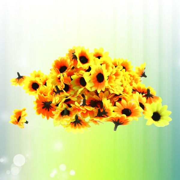 

100pcs lifelike artificial sunflower heads home party decorations props (yellow)