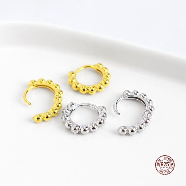 

hoop & huggie lko 925 sterling silver trendy simplicity round bead circle earrings fashion jewelry for women daily party ornaments, Golden;silver