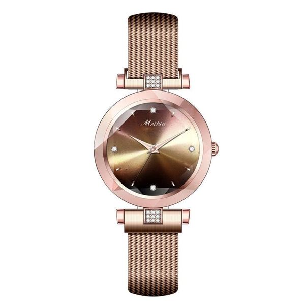 

wristwatches watch style watches diamond geometric polygon dial magnetic belt ladies mesh steel bracelet women *a, Slivery;brown