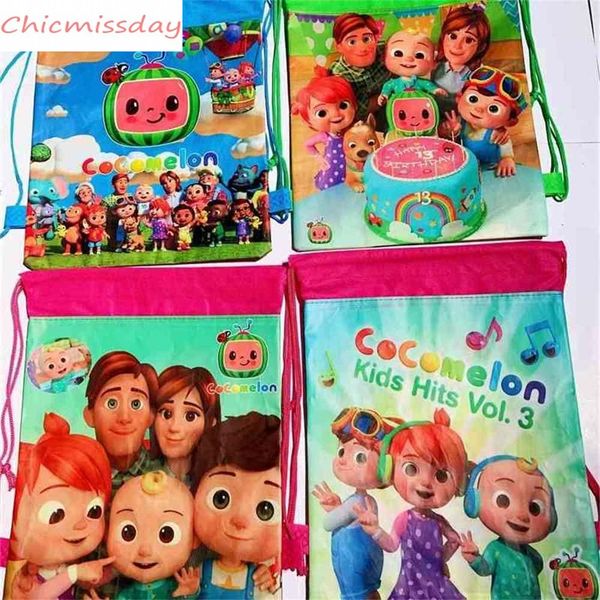 

kids shoulder cocomelon cartoon drawstring bag student school tiktok children backpacks beach shopping travel non-woven storage bags c2998
