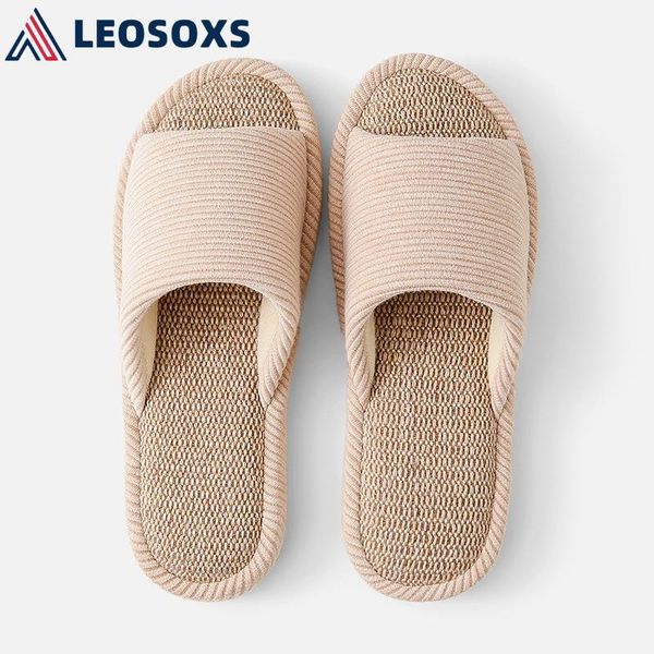 

leosoxs 2021 new linen shoes women household slippers indoor floor shoes summer men's non-slip slippers sandals l178, Black