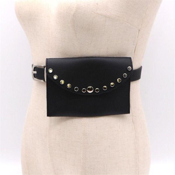 

belts simple fashion rivet decoration mobile phone bag purse pocket women black shopping guide pants thin belt, Black;brown