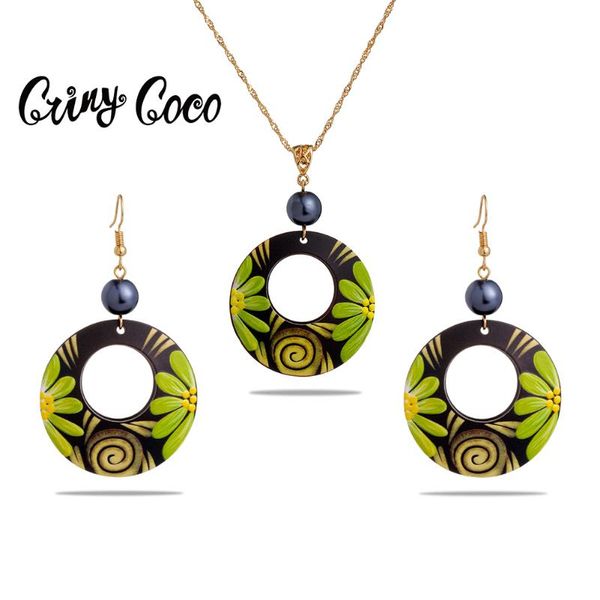 

earrings & necklace cring coco flower jewelry sets 2021 vintage round acrylic pendants necklaces set valentine's day gifts for women, Silver