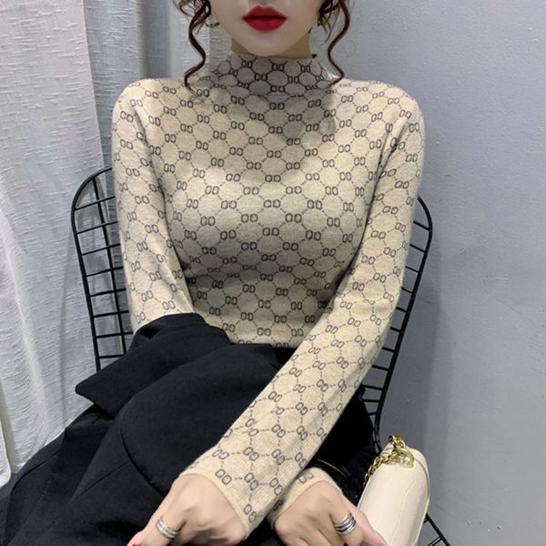 

half high neck jacquard sweater bottom coat for women with autumn and winter wear, White;black