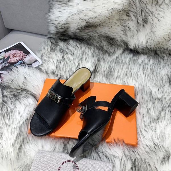 

designer women suede flat heel slippers metal square buckle fashion square toe sandals scuffs slippers outdoors non-slip lady slippers, Black