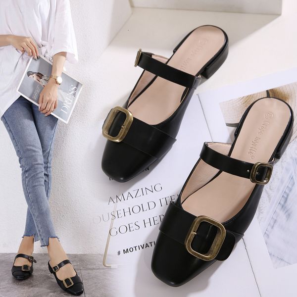 

sandals baotou sandals women's spring mary jane flat sole single shoes college style small leather with one line cbze, Black