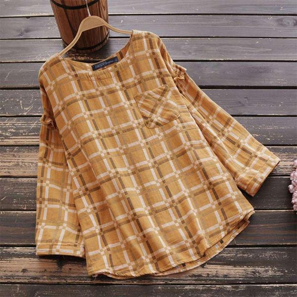 

women's blouses & shirts 2022 autumn check plaid women long sleeve blouse casual cotton ruffles blusas female tunic kaftan chemi, White