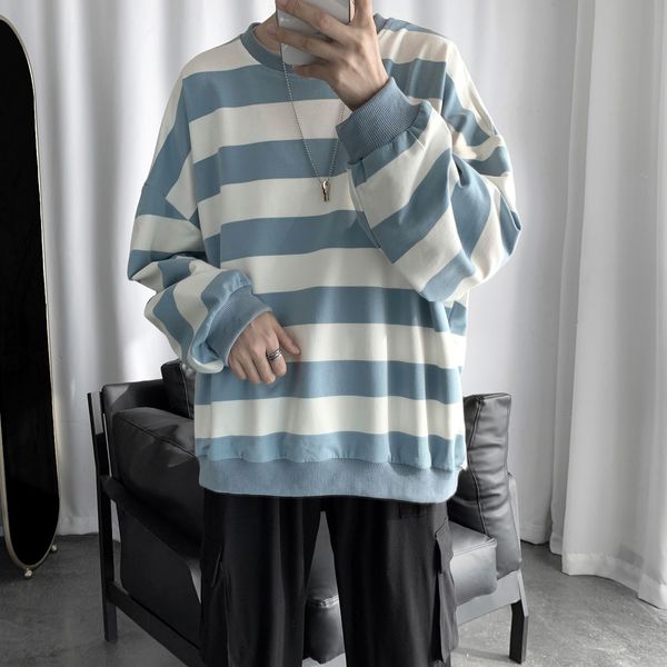 

2021 new men's fashion hoodies cotton clothes casual pullover stripe printing coats round collar 5 color sweatshirt plus size m-2xl 01f, Black