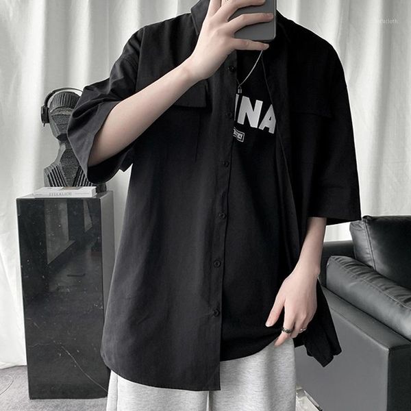 

summer 100% cotton men's short sleeve mulit-pocket white black khaki shirts casual