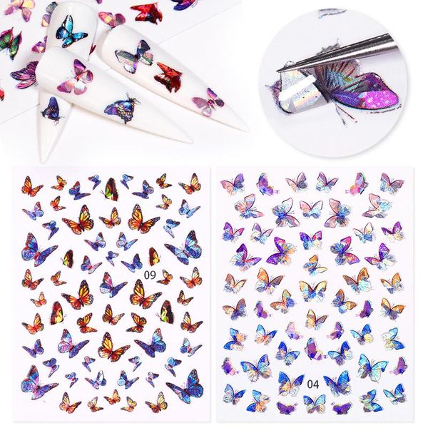 

stickers & decals 1pc holographics butterfly 3d nail sticker purple colorful art transfer slider paper decoration for manicuring, Black