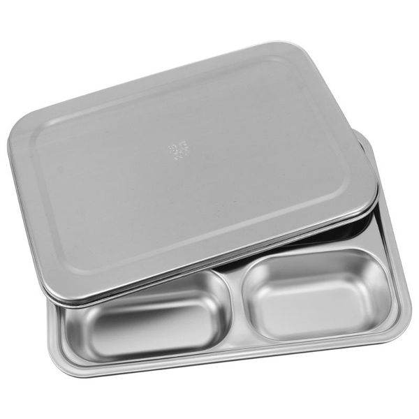 

dishes & plates 1pc stainless steel 4 compartments tray serving plate for school