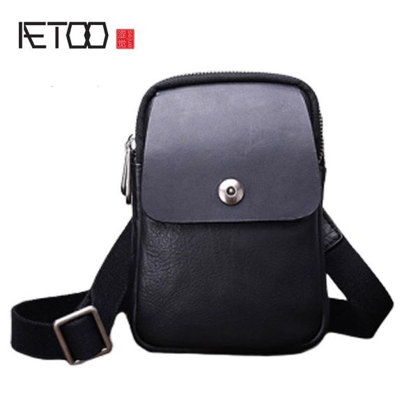 

HBP AETOO Handmade Leather One-shoulder Mobile Phone Bag, Stylish Head Leather Sports Bag, Black