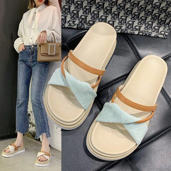 

slippers 2021 summer women's korean version of the color matching thick bottom fashion wear-resistant wild tide shoes, Black