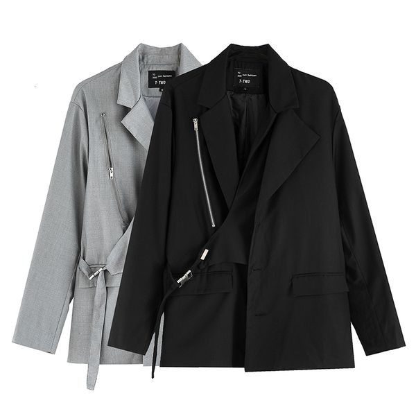 

2021 new double neckline sashes solid suit blazer men and women oversize streetwear autumn jacket loose casual windbreaker coat 5nh0, Black;brown